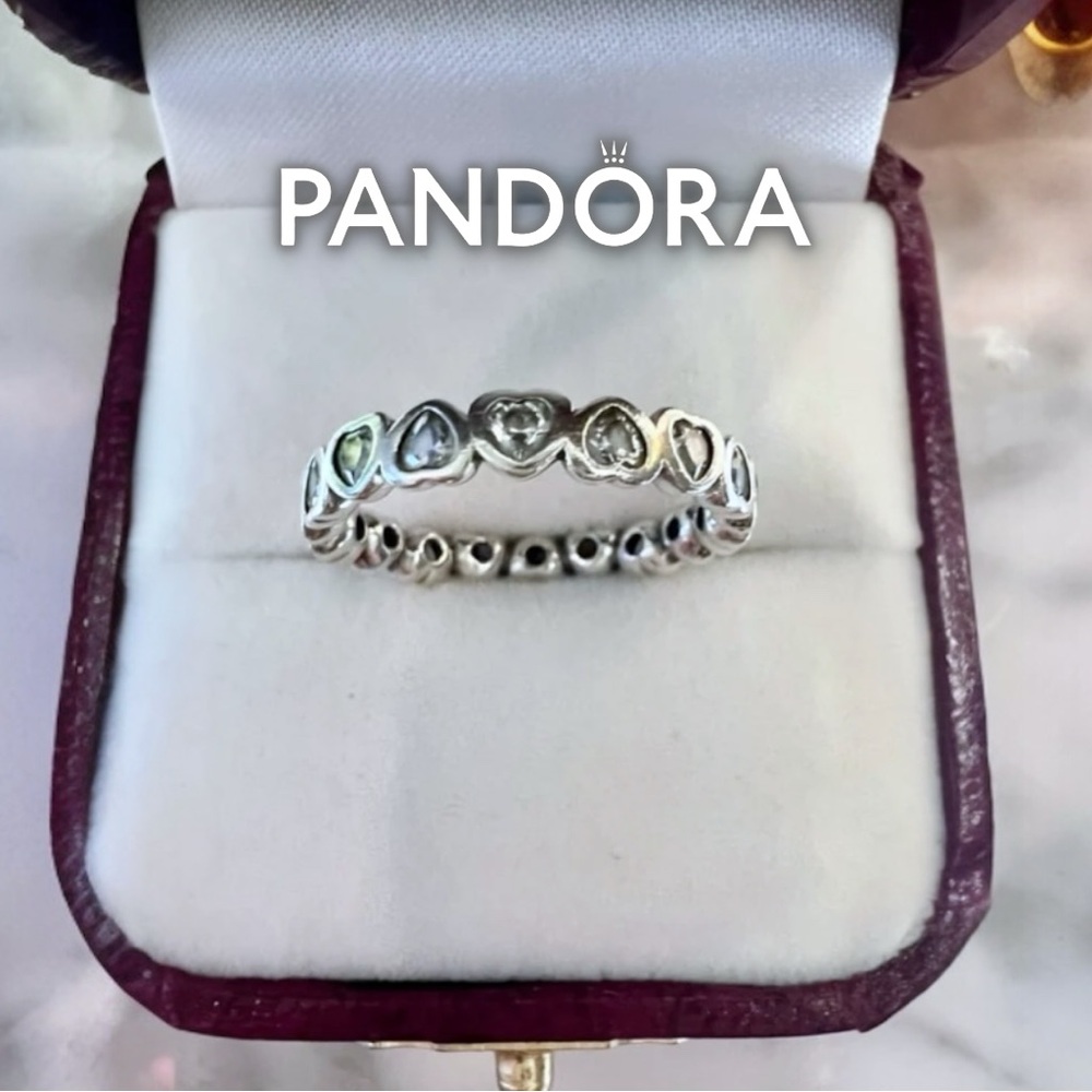 Authentic Pandora Heart Cut CZ Eternity Band Ring. Solid 925 Sterling Silver